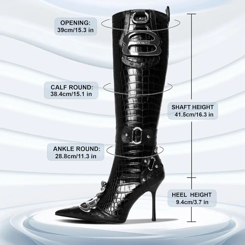 Women's Cool Black Pointed Toe Slim Calf Sexy Stiletto High Heel Long Tall Boots